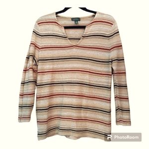 Lauren Ralph Lauren Medium Knit Striped Boho Long Sleeve Tan w/ Red and Black